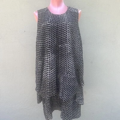 Jonathan Simkhai 分层丝绸圆点连衣裙无袖束腰外衣黑色白色派对 L — 第 1/4 张图片