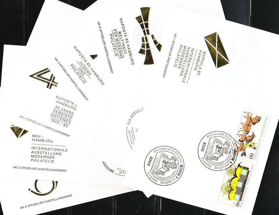 Germany 1985 set of 6 FDC covers Mi 1255-1256 Sc B635-B636 pair MOPHILA Gold set - Image 1 of 4