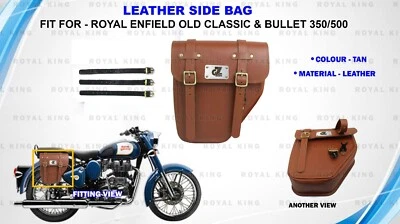 Royal Enfield "Bolso lateral de cuero tostado apto para Old Classic & Bullet 350/500" Foto 1 de 4