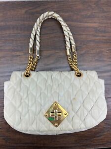 Moschino Beige Quilted Soft Leather Turnlock Flap Small Chain Strap Satchel 