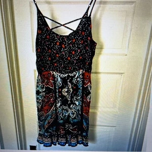 Patrons Of Peace Womens Medium Dress Adjustable Spaghetti Strap Boho Floral Mini - Picture 1 of 7