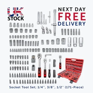 171pc Socket Set 1/4 3/8 1/2" Drive Ratchet Tool Kit Torx Hex Metric + Bit Kit - Picture 1 of 17