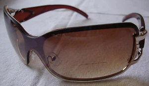 Wrap Shield Sunglasses Silver Frame Brown Lens Gradient Womens Mens Shades New - Picture 1 of 5