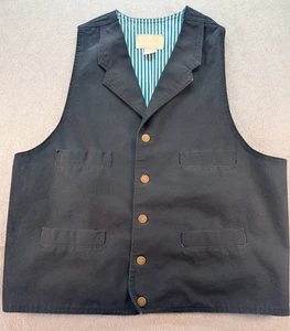 Scully Black Canvas Vest Men’s Size L Western Style Pockets Button Front Lined - Picture 1 of 13