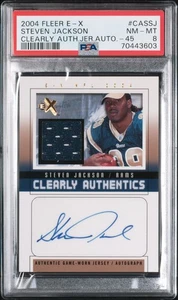 Fleer E-X Steven Jackson 2004 PSA 8 casi nuevo-como nuevo transparente auténtico RPA automático, Pop 1, TBC - Imagen 1 de 4