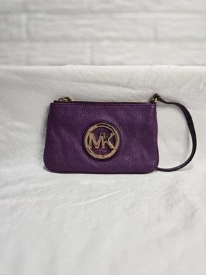 MICHAEL KORS Fulton MK Wristlet Clutch Wallet Iris Purple Leather Handbag - Image 1 of 4