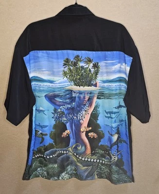 Rietveld Men's Hawaiian Girl Palm Tree Mermaid Surf Bowling Blue Extra Large XL - Image 1 of 4