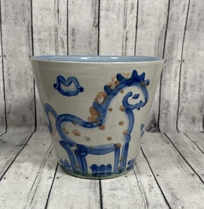 MA HADLEY HORSE FLOWER POT PLANTER CONTAINER- ART POTTERY- SPOTTED HORSE- BLUE - Picture 1 of 9
