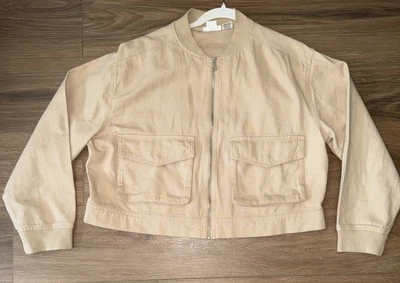 Nicole Miller short  Jacket Large  Women's Full Zip Tan  Adults 100% Cotton - Image 1 of 4