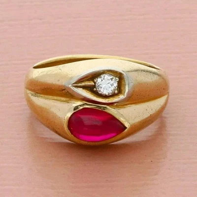 3Ct Vintage 14k Yellow Gold Plated  Wedding men's Ring Round Lab Created Ruby - Image 1 of 2