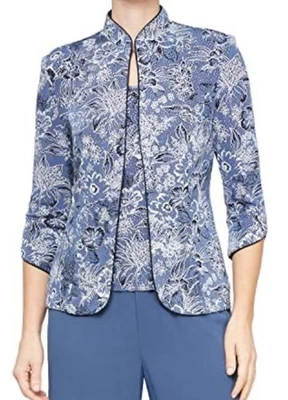 Chaqueta sin mangas Alex Evenings 2 piezas para mujer L azul plata cóctel boda vacaciones Foto 1 de 4