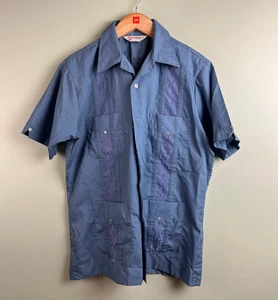 The Genuine Romani Pleated/Embroidered Button Up Shirt Men’s Medium Blue Unique - Picture 1 of 9