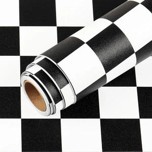 12"x160" Checkered Contact Paper Decorative Black and White Wall Paper Roll P... - Picture 1 of 8