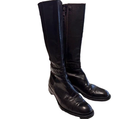 Botas de montar Sesto Meucci Italia para mujer de cuero marrón oscuro correa trenzada talla 8 M Foto 1 de 4