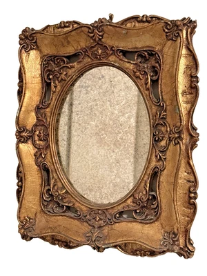 Espejo de pared vintage de madera maciza ornamentado dorado - interior barroco/rococó ovalado Fr Foto 1 de 4