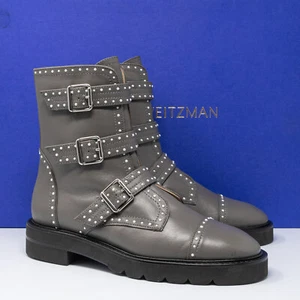 Stuart Weitzman Jesse Lift Flannel Grey Leather Booties, Size 6.5 B - Picture 1 of 8