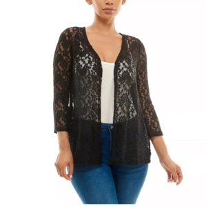 SALE NWT Nina Leonard Open Cardigan Jacket Black Floral Lace Size Large - Picture 1 of 9
