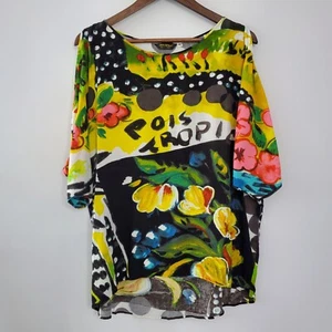 Jams World Womens Parrot Cove Peek A Boo Blouse Size M Tropical Hawaiian Resort - Picture 1 of 10