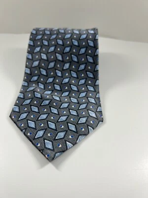 Gravata de pescoço Clericci Lt. azul e cinza geométrica 57,5" x 4" 100% seda clássica - Imagem 1 de 4