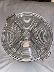 .Vintage Anchor Hocking Clear Glass Manhattan 14" Handled 5 Part Relish Platter - Picture 1 of 2