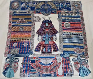 Samourais Square Silk Scarf 34x35 Inches – Very Good Condition - Picture 1 of 16