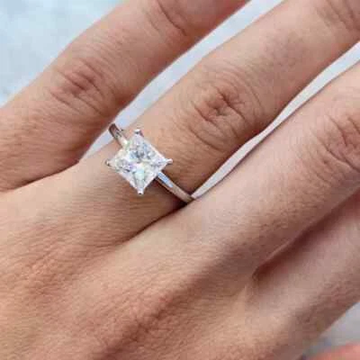 2.5Ct Princess Cut Lab Created Diamond Solitaire 14K White Gold FN Wedding Ring - Image 1 of 4