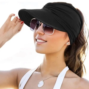 Womens Sun Visor Hat One Size Wide Brim UPF 50+ UV Protection Sport Ponytail Cap - Picture 1 of 7
