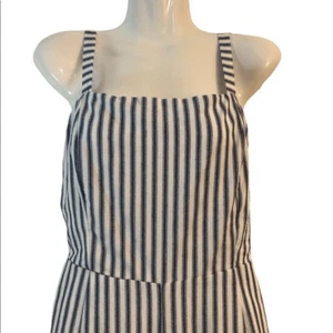 Anna Grace jumpsuit M blue white wide leg open back stripe pockets 100% cotton - Picture 1 of 7