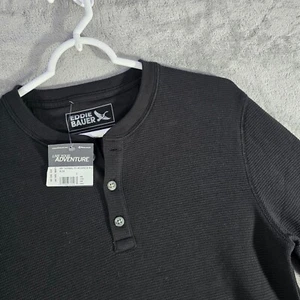 Eddie Bauer Thermal Henley Shirt Long Sleeve Mockneck Top Black Men's S - Picture 1 of 7