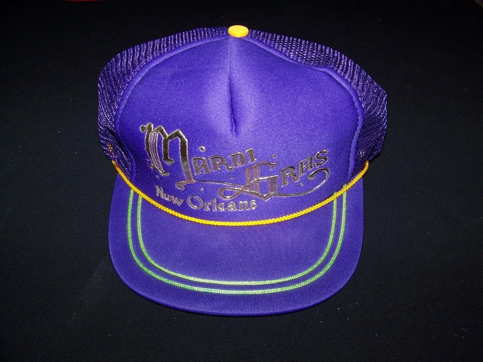 New Orleans Mardi Gras Snapback Vintage Hat 1980s mesh back purple gold cap - Image 1 of 1