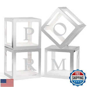 4 Pcs Prom Boxes with Letters 11.8 x 11.8 x 11.8 Inch Clear Prom Balloon Boxe - Picture 1 of 5