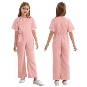 Kids Girls Overalls Solid Bodysuit Bridesmaid Rompers Fashion Leotard Casual - Picture 1 of 71