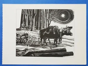 Postcard Hannah and the Ox BW Woodcut Picture Michael McCurdy 6.20"x4.75" - Picture 1 of 2