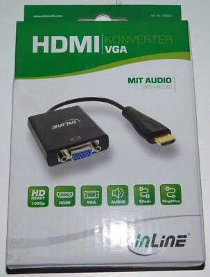 Inline 65003 Adapter HDMI Ausgabegerät auf VGA Monitor + Klinke Audio FullHD - Bild 1 von 3