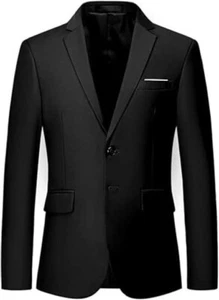 Suit Jacket Slim Fit Sports Coat Blazer Mens Single Breasted Notch Wedding Black - Picture 1 of 5