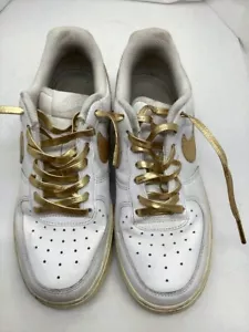 Nike Air Force 1 White And Gold Low Top Sneakers Size 11 Stylish Footwear - Picture 1 of 6