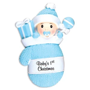 Baby Boy In Mitten Personalized Christmas Ornament - Picture 1 of 2