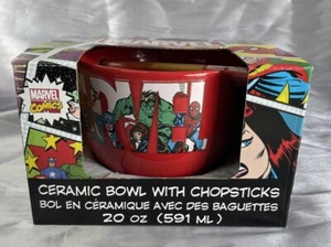 MARVEL COMICS - 20 oz Ceramic Bowl with 7in Bamboo Chopsticks - Picture 1 of 7
