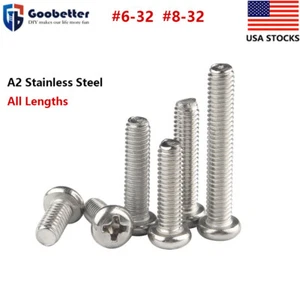 #6-32 #8-32 Tornillos de máquina con cabeza de cacerola Phillips A2 de acero inoxidable, pulgadas SAE / EE. UU. - Imagen 1 de 48