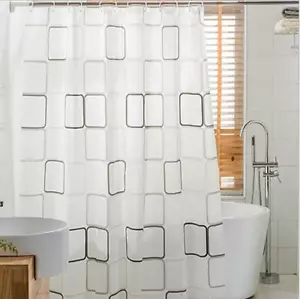 Bathroom Shower Curtain with Ring Hooks Waterproof Washable Curtains Mildew PEVA - Picture 1 of 13