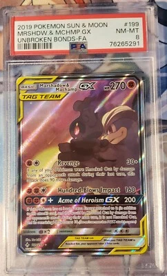 Marshadow & Machamp GX 199 PSA 8 Alternate Full Art Pokemon Unbroken Bonds Mint - Image 1 of 2