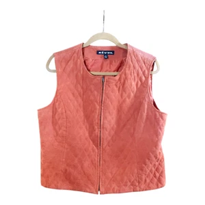 RÉVUE Vintage Quilted Full Zip Suede Vest in Red-Orange Retro Outdoor Women's 18 - Picture 1 of 6
