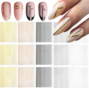 15Pcs Gold Silver Lines Nail Art Stickers Decals 3D Golden French Manicure Strip - Bild 1 von 12