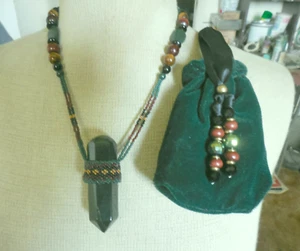 Moss Agate Massage Wand Rasta Beaded Necklace Tiger's Eye Onyx Gemstone Beads - Picture 1 of 9
