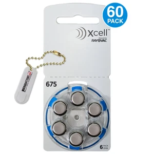 Rayovac Xcell Size 675 Hearing Aid Batteries (60 Pack) + Battery Holder Keychain - Picture 1 of 8