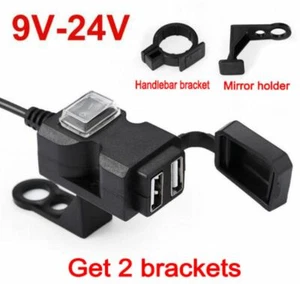 Marine 7/8"~Mirror Mt Motorcycle Power Outlet Dual USB 2.1A - 1A Port Charger - Picture 1 of 11