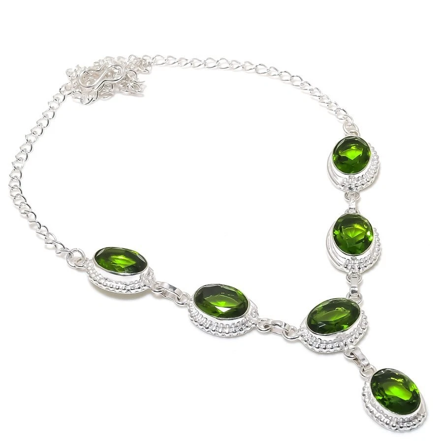 Green Peridot Gemstone Handmade 925 Sterling Silver Jewelry Necklace Size 18" - Image 1 of 1