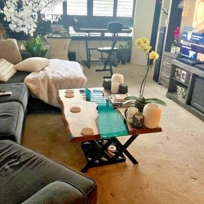 Epoxy Resin Dining Table Top Acacia Wood Table Home Decor Live Edge Table - Image 1 of 4