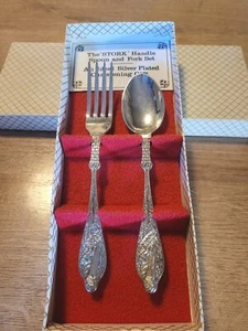Vintage Beautiful Silver Plated Stork Fork And Spoon Boxed Gift Set - Picture 1 of 7