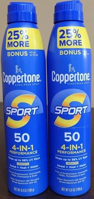 Солнцезащитный спрей Coppertone Sport SPF 50 (2 упаковки, 6,9 унции ea) бесплатная доставка срок годности истек. 12/25 - Изображение 1 из 3